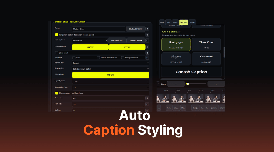 Screenshot asli AI Clip Studio — Auto Caption Styling