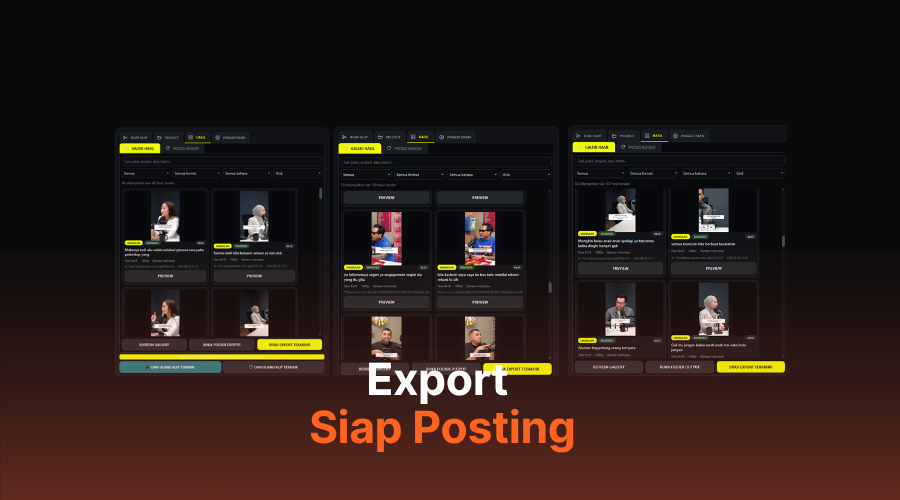Screenshot asli AI Clip Studio — Export Siap Posting